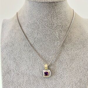 David Yurman 925 & 14k Gold Albion Pendant Necklace with Amethyst 16-17"